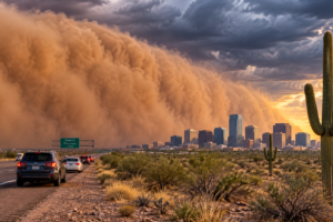 Massive haboob dust storm approaching Phoenix, Arizona during the summer monsoon season.