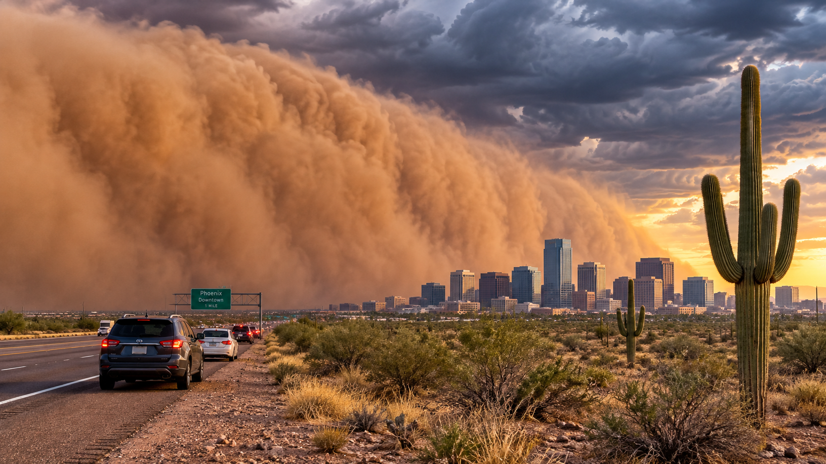 Massive haboob dust storm approaching Phoenix, Arizona during the summer monsoon season.
